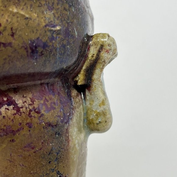 Ironstone Vase Hand Thrown Pottery Double Handle Unmarked 10.25" Tall - Picture 14 of 16